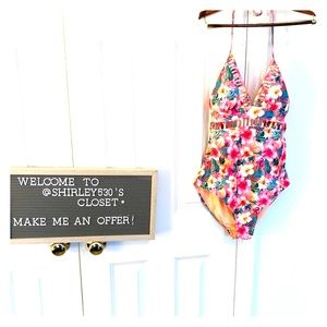 Orange and pink floral bathing suit one piece